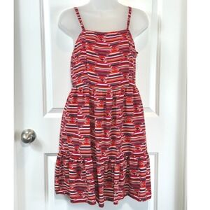 LOFT Women's Red White Black Stripe Tiered Sundress 0 XS‎ Smocked Spaghetti Boho